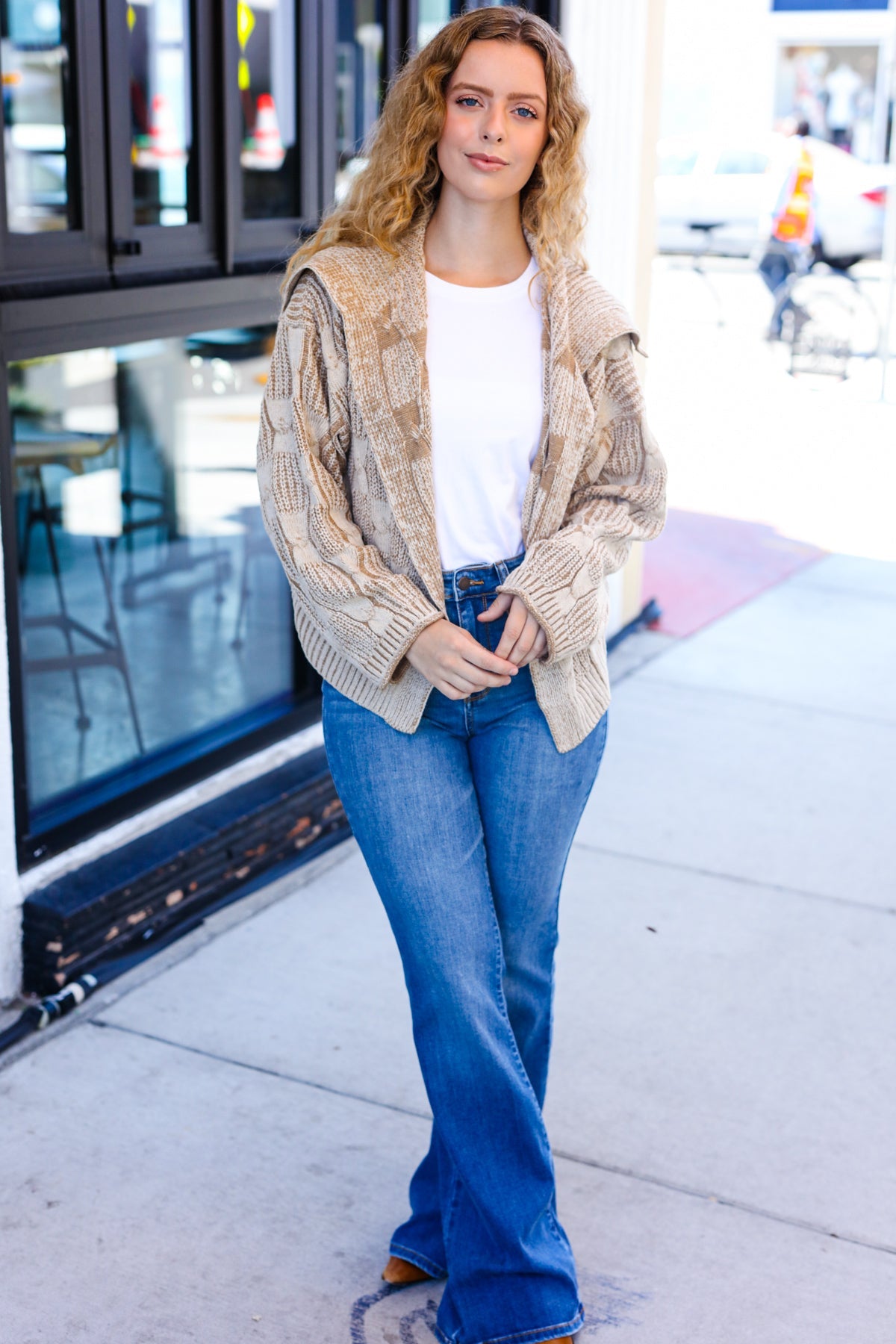 Autumn Vibes Taupe Textured Cable Knit Collared Cardigan