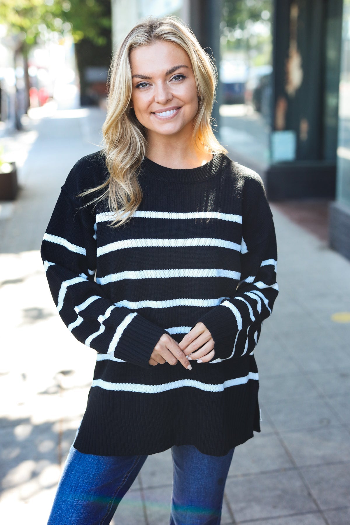 Stand Out Black Striped Oversized Knit Sweater