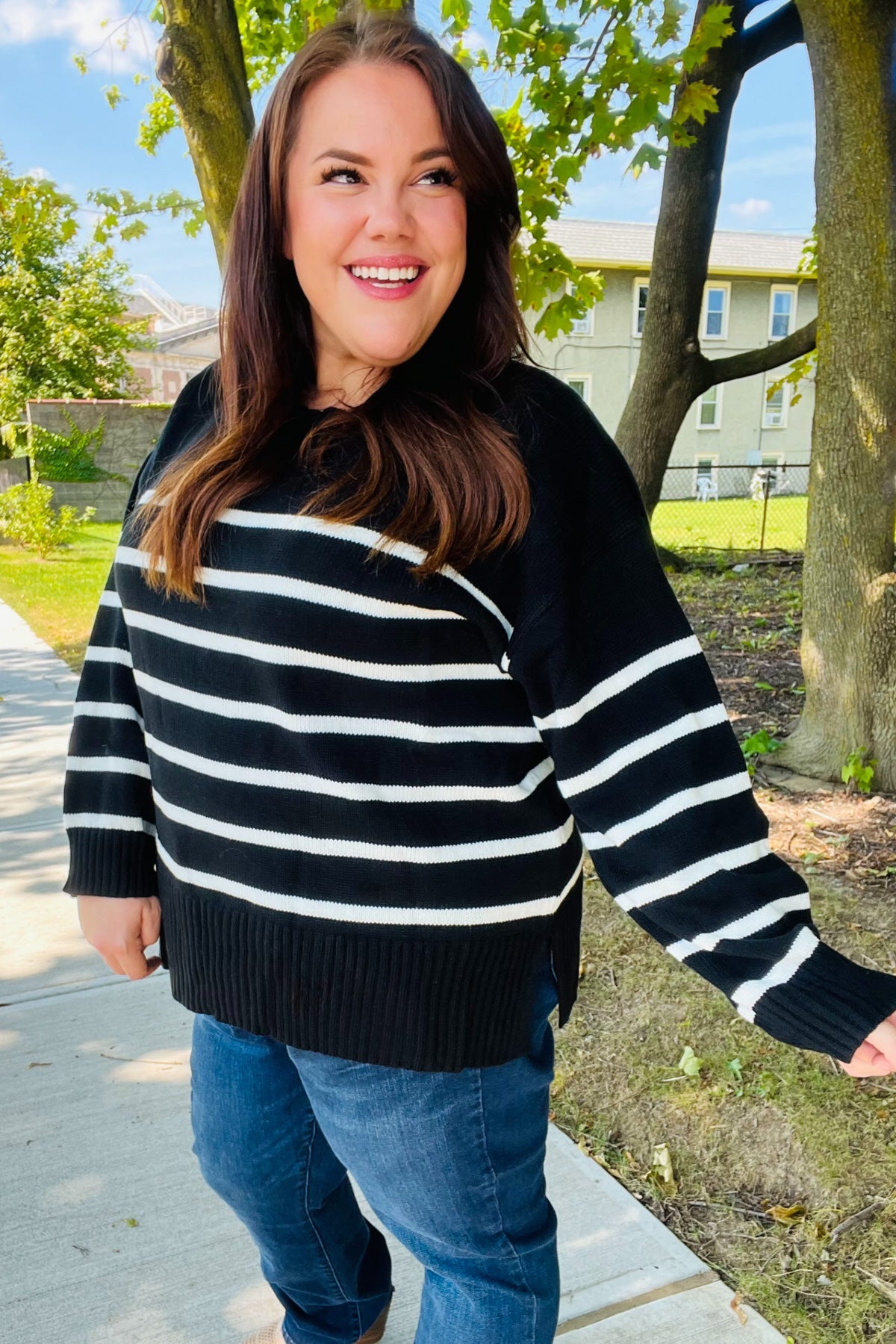 Stand Out Black Striped Oversized Knit Sweater